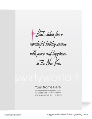 Vintage Mid-Century Pink Atomic Christmas Card – 1960s MCM Church with Starbursts & Bold Holiday Design