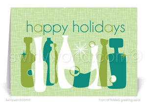 Retro atomic modern vintage style 1960's blue green Christmas holiday cards.