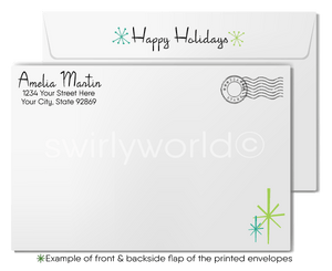 Digital Blue Atomic Boomerang Retro Mid-Century Modern Christmas Holiday Cards