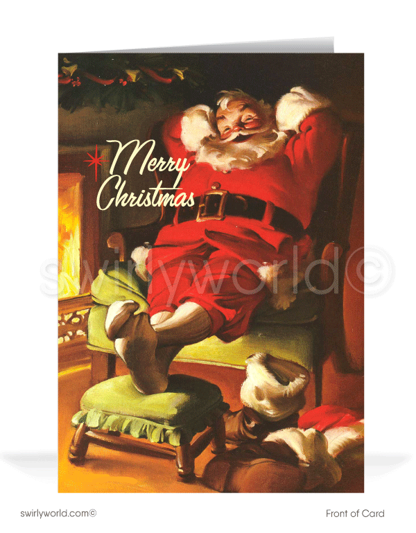 1950s retro old-fashioned vintage Santa Claus Merry Christmas holiday cards.