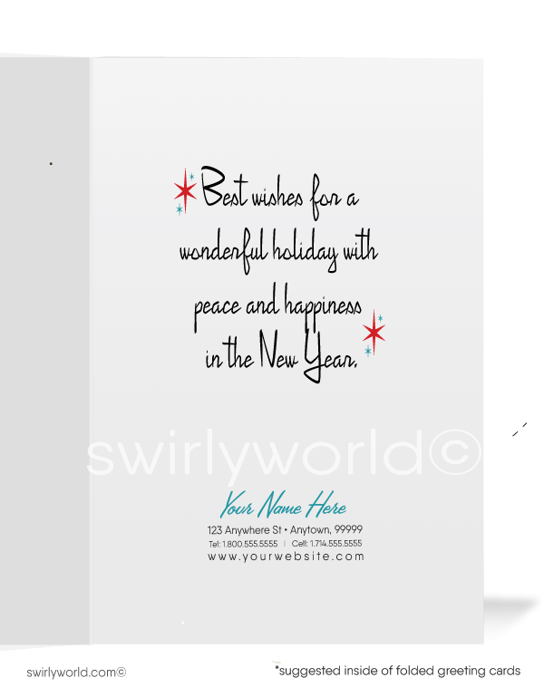 1950s retro mid-century kitsch white bear on sled vintage Christmas printed holiday cards.