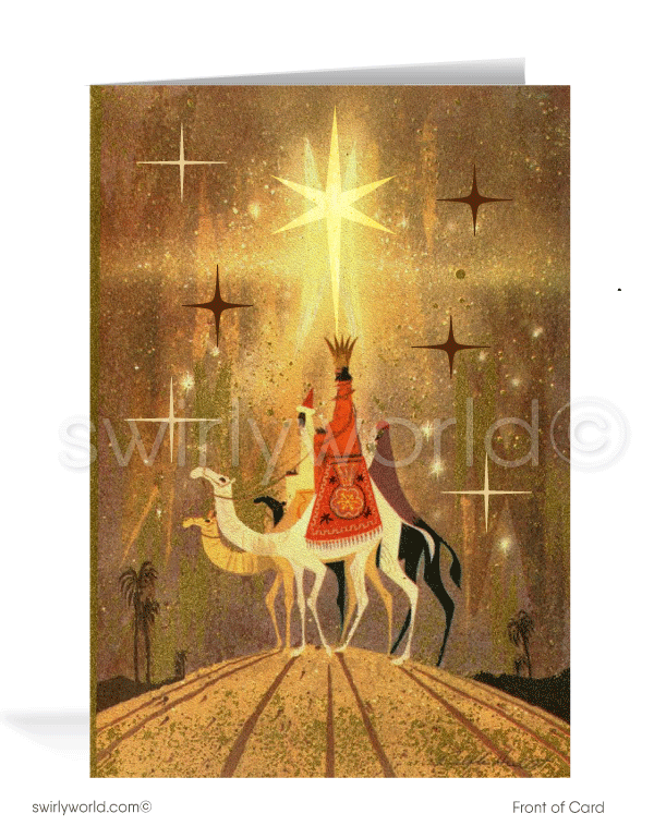 1960s Vintage Mid-Century Modern Christian Three Kings Merry Christmas Holiday Cards.