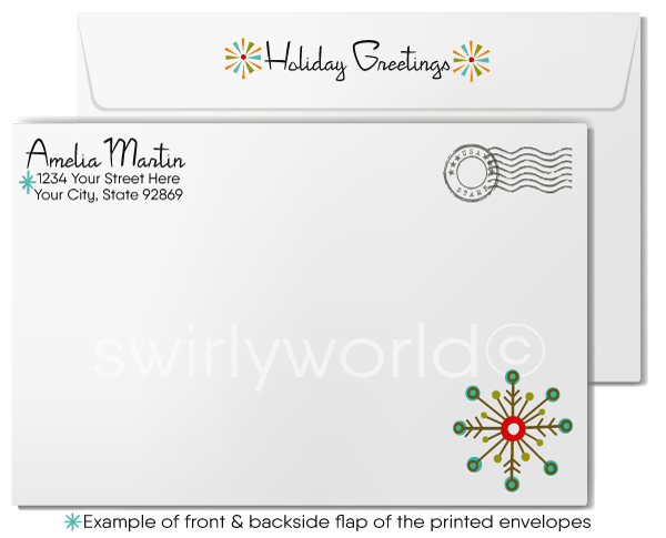 Retro Modern Mid-Century Atomic Mod Ornaments Christmas Holiday Greeting Cards