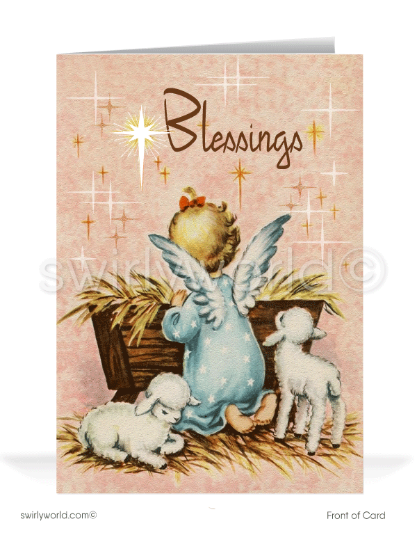 1950's Vintage Mid-Century Christmas Angel Praying Starburst Holiday Cards.