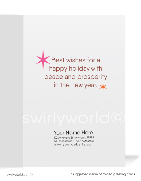 1960s atomic mid-century modern abstract geometric Christmas tree with starbursts vintage printed holiday cards.