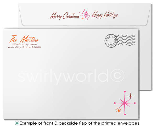 Atomic Retro 1960s Mod Mid-Century Modern Tree Vintage Christmas Tree Holiday Cards