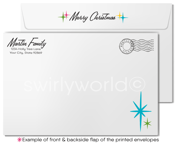 Vintage Mid-Century Modern Christmas Card with Atomic-Age "Three Kings" Wise-Men Design in Classic MCM Colors