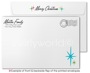 Vintage Mid-Century Modern Christmas Card with Atomic-Age "Three Kings" Wise-Men Design in Classic MCM Colors