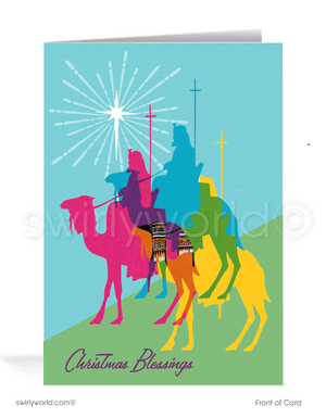 Vintage 1960s Mid-Century Modern Three Wise Men 3 Kings Christian Merry Christmas Cards.   