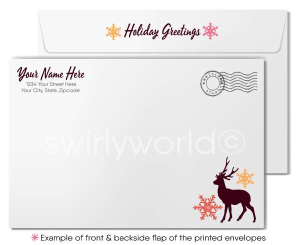 Peaceful Winter Snow Reindeers Traditional Season's Greetings Happy Holiday Cards