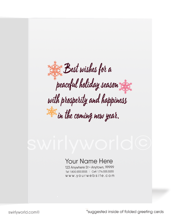 Peaceful Winter Snow Reindeers Traditional Season's Greetings Happy Holiday Cards