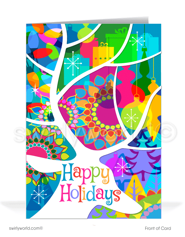 1960's Atomic Retro Mod Starburst Christmas Psychedelic Deer Holiday Greeting Cards.