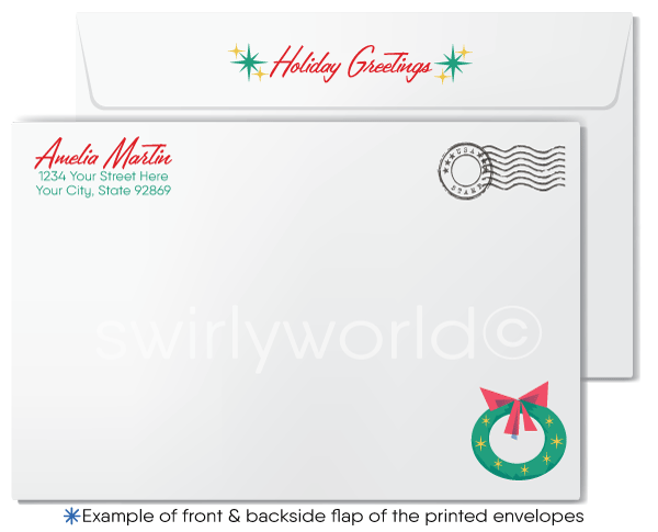 Retro Atomic Mid-Century Modern Vintage Style Christmas Holiday Greeting Cards