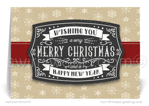 Professional Vintage Snowflakes Retro Business Company Holiday Greeting Cards