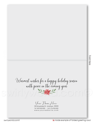 Rustic Wooden Poinsettia Happy Holidays Christmas Cards for Business Customers