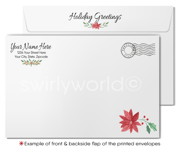 Rustic Wooden Poinsettia Happy Holidays Christmas Cards for Business Customers