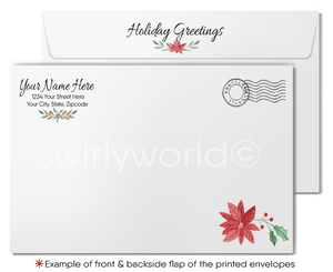 Rustic Wooden Poinsettia Happy Holidays Christmas Cards for Business Customers