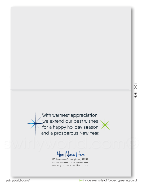 Contemporary Blue Retro Modern Tree Forest Holiday Greeting Cards