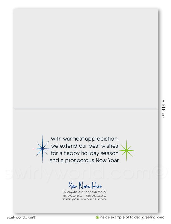 Contemporary Blue Modern Christmas Tree Forest Business Holiday Greeting Cards.