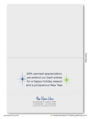 Contemporary Blue Retro Modern Tree Forest Holiday Greeting Cards