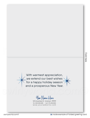Contemporary Blue Modern Christmas Tree Forest Business Holiday Greeting Cards