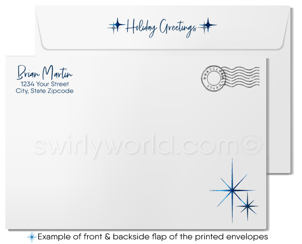 Contemporary Blue Modern Christmas Tree Forest Business Holiday Greeting Cards