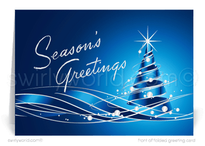 Contemporary Blue Modern Christmas Tree Forest Business Holiday Greeting Cards