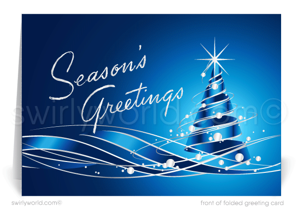 Contemporary Blue Modern Christmas Tree Forest Business Holiday Greeting Cards