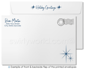 Contemporary Blue Modern Serene Reindeer in Forest Holiday Greeting Cards