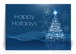 Contemporary Blue Modern Serene Tree Holiday Greeting Cards.