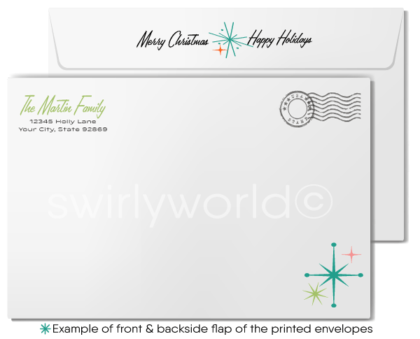 1950s-1960s Atomic Mid-Century Modern Abstract Tree Christmas Card in Retro Colors