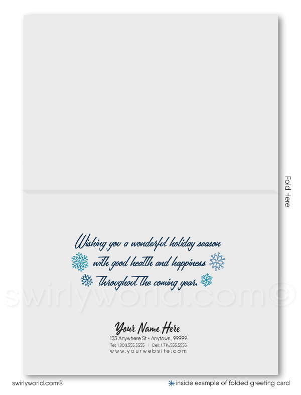 Retro Modern Blue Business Christmas Holiday Greeting Cards for Customers