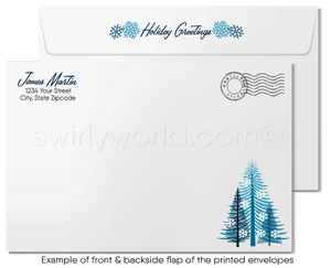 Retro Modern Blue Business Christmas Holiday Greeting Cards for Customers