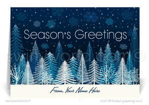 Retro Modern Blue Business Christmas Holiday Greeting Cards for Customers