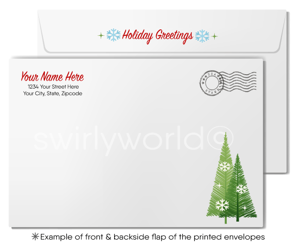 Traditional Retro Style Christmas Tree Forest Season's Greetings Holiday Cards for Business