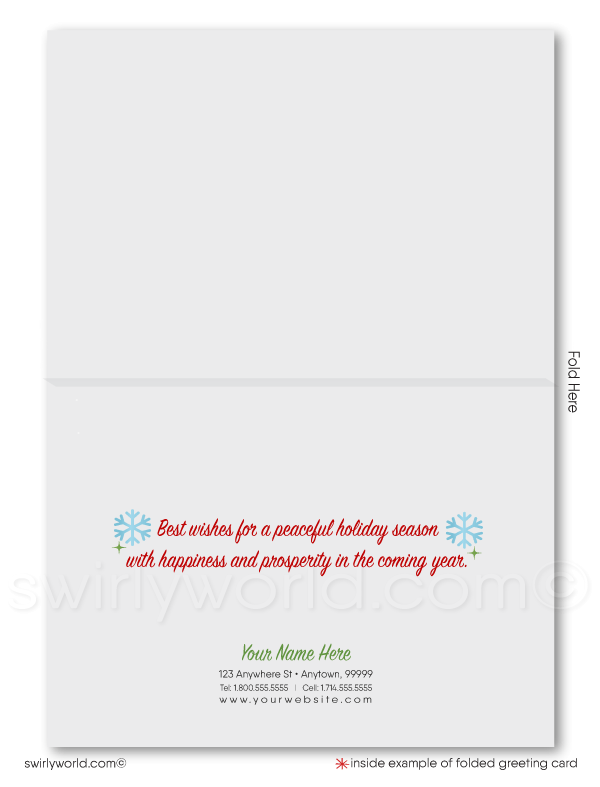 Traditional Retro Style Christmas Tree Forest Season's Greetings Holiday Cards for Business.