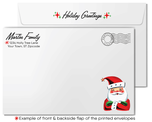 Vintage "Meowy Christmas" Card with Kitty in Santa's Sleigh, Mid-Century Modern Atomic Style