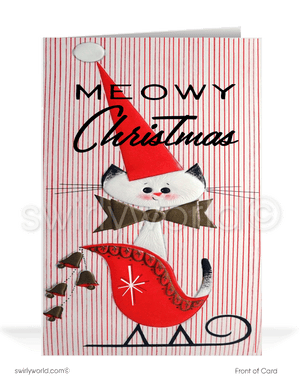 1950s mid-century atomic retro-modern kitschy "Meowy Christmas" vintage style holiday cards.