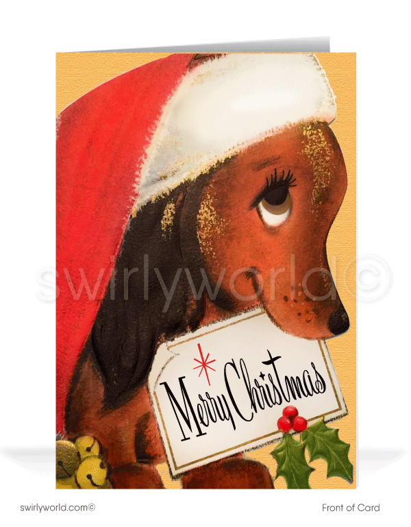 1950s Mid Century Retro Kitsch Wiener Dog Merry Christmas Vintage