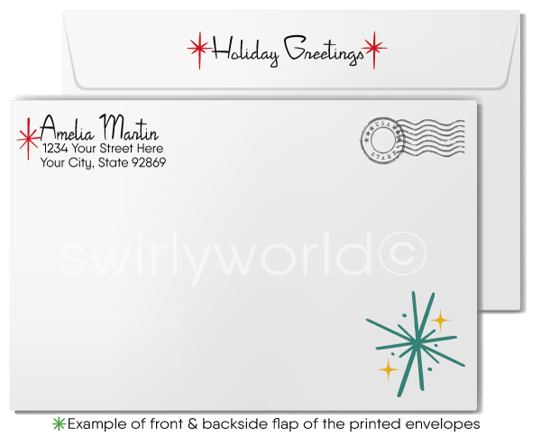 1960s Style Retro Mid-Century Modern Vintage Christmas Trees Holiday Cards