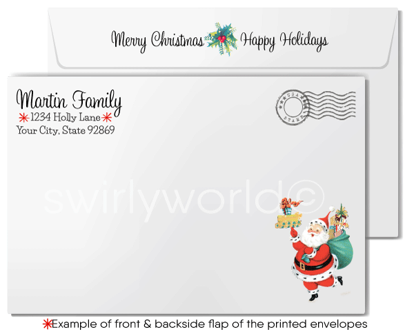 Vintage 1940s-1950s Christmas Card - Mid-Century Kitschy Puppy Unwrapping Gift