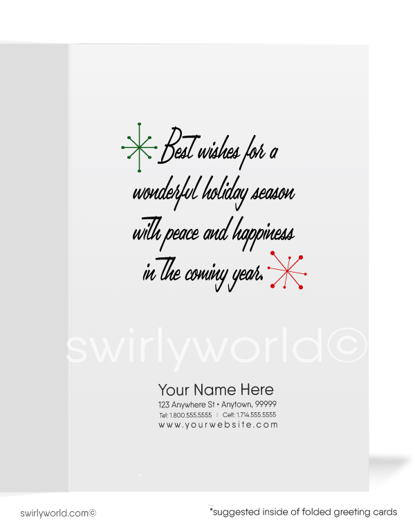 1950's mid-century vintage retro Santa Claus Merry Christmas greeting card.