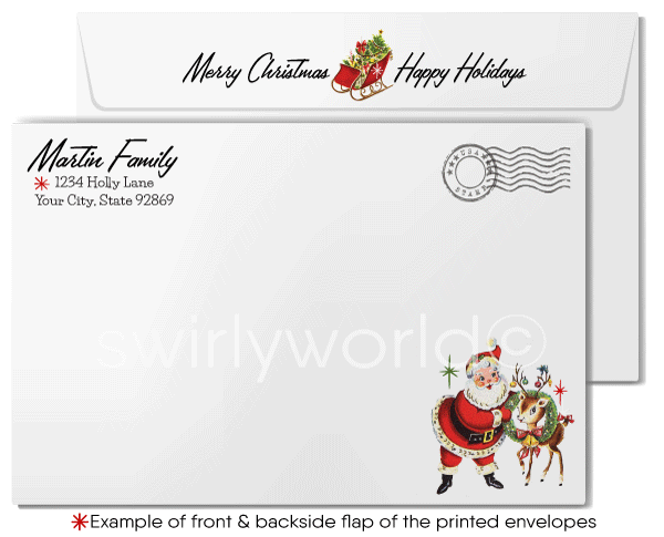 1950s Style Mid-Century Vintage Santa Claus Christmas Holiday Cards