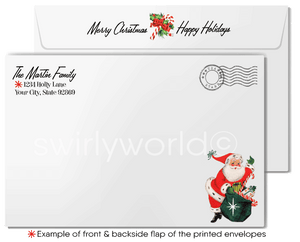 intage Atomic Age Christmas Card - 1960s Mid-Century Frosty the Snowman with Retro Tree, Starbursts & Snowflakes