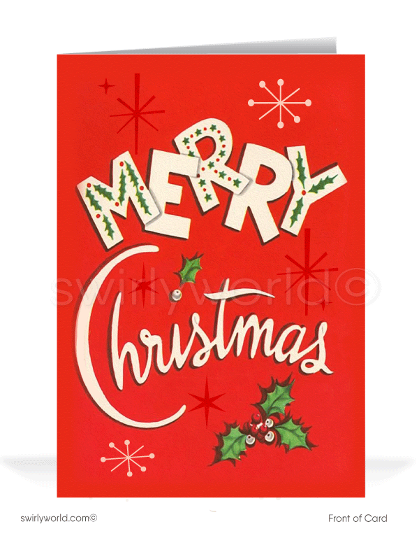 1950's vintage mid-century modern retro Merry Christmas holiday cards.