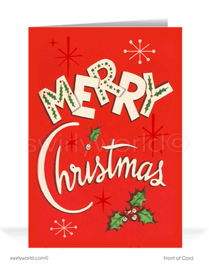 1950's vintage mid-century modern retro Merry Christmas holiday cards.