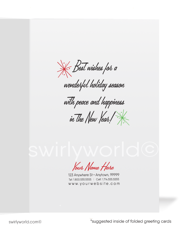 1950s vintage retro mid-century modern bells atomic Merry Christmas printed holiday cards.