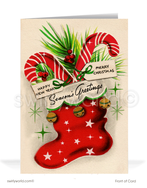 1950's vintage retro mid-century Merry Christmas holiday greeting cards.