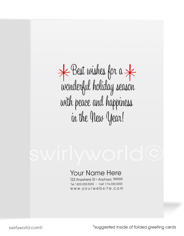 1950's mid-century modern vintage Santa Claus retro Christmas greeting cards. 