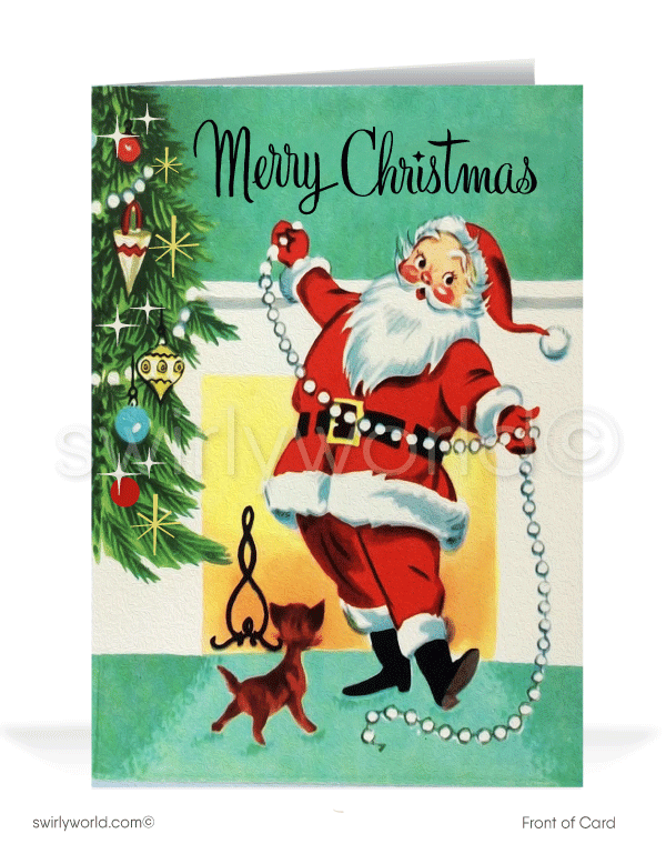 Classic 1950s Vintage Mid-Century Retro Santa Claus classic-1950s-vintage-mid-century-retro-santa-claus-merry-christmas-greeting-cards-swirly-world-design